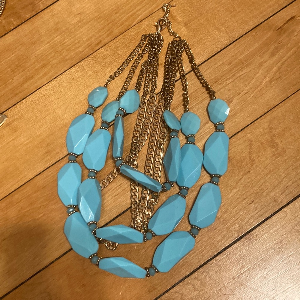 Blue and gold statement necklace
